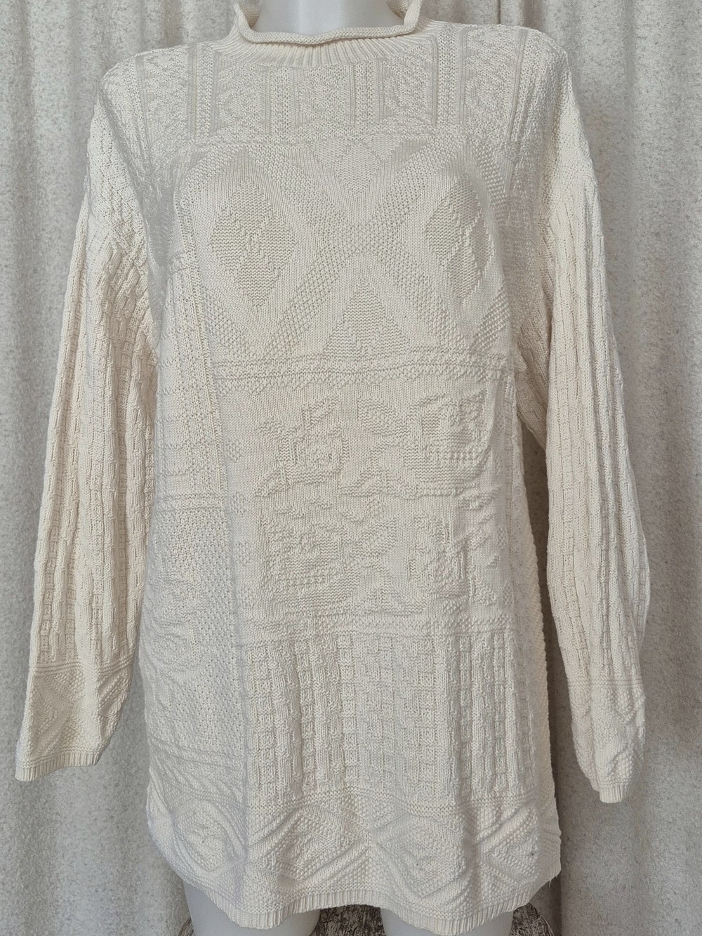 Carol Reed Collection Geometric Cotton Knit Sweater in Cream
